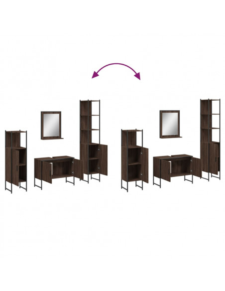 Set Mobili da Bagno 4 pz Rovere Marrone in Legno Multistrato