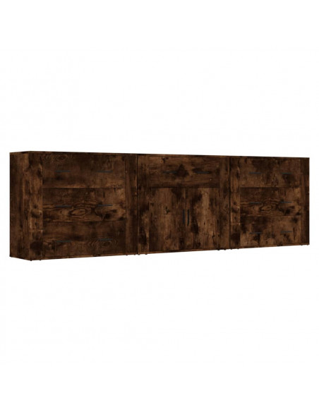 Credenze 3 pz Rovere Fumo in Legno Multistrato