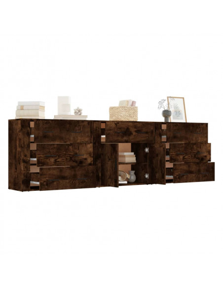 Credenze 3 pz Rovere Fumo in Legno Multistrato