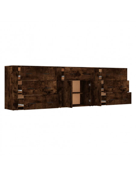 Credenze 3 pz Rovere Fumo in Legno Multistrato