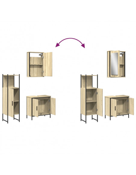 Set Mobili da Bagno 3 pz Rovere Sonoma in Legno Multistrato