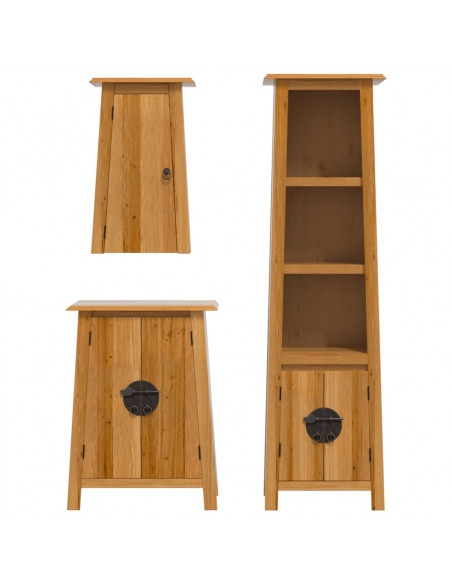 Set Mobili da Bagno 3 pz in Legno Massello di Pino