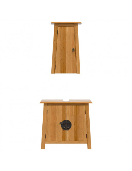 Set Mobili da Bagno 2 pz in Legno Massello di Pino