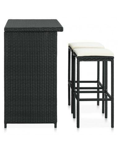 Set da Bar 3 pz in Polyrattan Nero