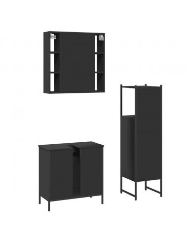 Set di Mobili da Bagno 3 pz Nero in Legno Multistrato