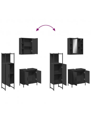 Set di Mobili da Bagno 3 pz Nero in Legno Multistrato