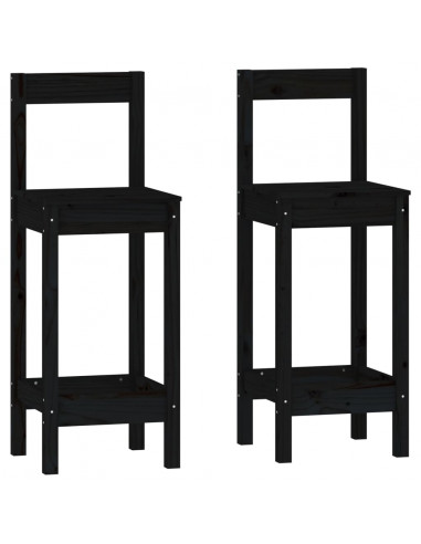 Set da Bar 3 pz Nero in Legno Massello di Pino