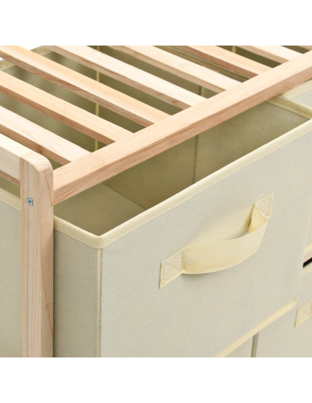 Scaffale con 6 Cesti in Tessuto in Legno di Cedro Beige