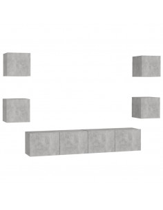 Set di Mobili Porta TV 6 pz Grigio Cemento in Legno Multistrato 2