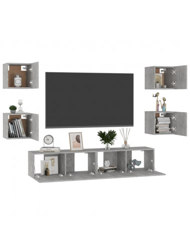 Set di Mobili Porta TV 6 pz Grigio Cemento in Legno Multistrato