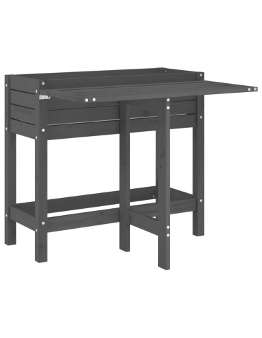 Fioriera Giardino Piano Pieghevole Grigia Legno Massello Pino