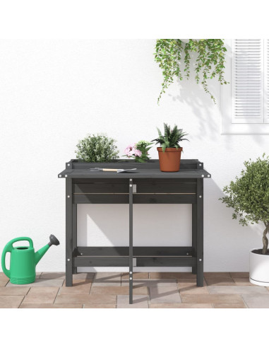 Fioriera Giardino Piano Pieghevole Grigia Legno Massello Pino