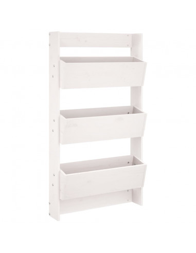 Fioriera Muro 3Ripiani Bianca 60x18,5x110cm Legno Massello Pino