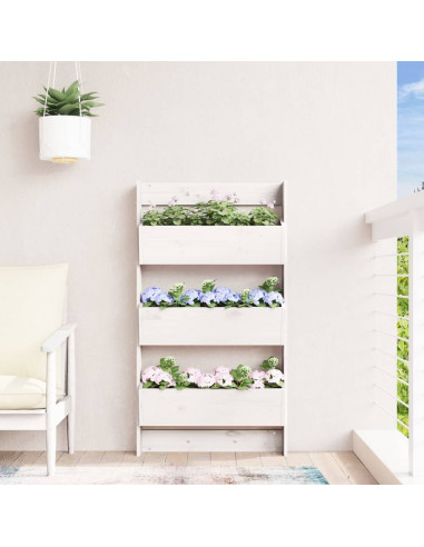 Fioriera Muro 3Ripiani Bianca 60x18,5x110cm Legno Massello Pino