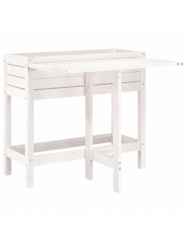 Fioriera Giardino Piano Pieghevole Bianco Legno Massello Pino