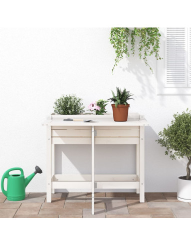 Fioriera Giardino Piano Pieghevole Bianco Legno Massello Pino