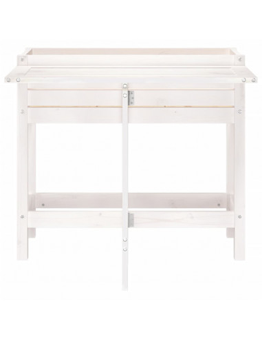 Fioriera Giardino Piano Pieghevole Bianco Legno Massello Pino