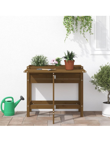 Fioriera da Giardino Piano Pieghevole Miele Legno Massello Pino