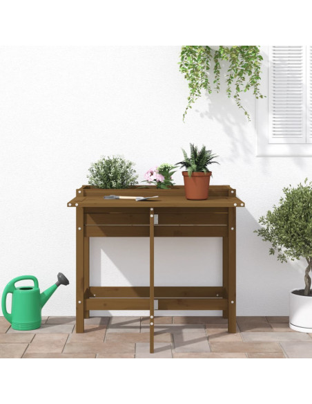 Fioriera da Giardino Piano Pieghevole Miele Legno Massello Pino