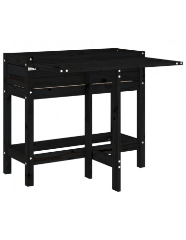 Fioriera da Giardino Piano Pieghevole Nera Legno Massello Pino