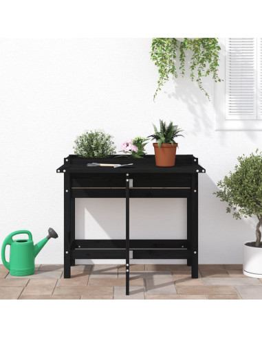 Fioriera da Giardino Piano Pieghevole Nera Legno Massello Pino