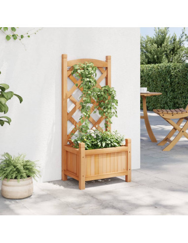 Fioriera con Traliccio Marrone in Legno Massello di Abete
