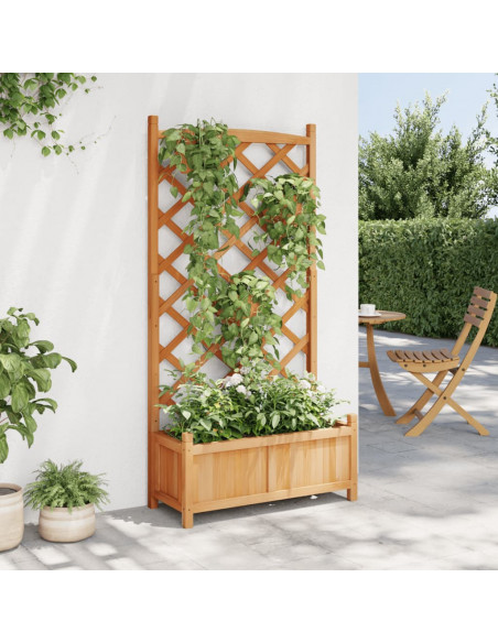 Fioriera con Traliccio Marrone in Legno Massello di Abete