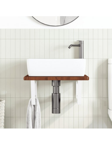 Ripiano a Parete per Lavabo in Acciaio e Massello di Rovere