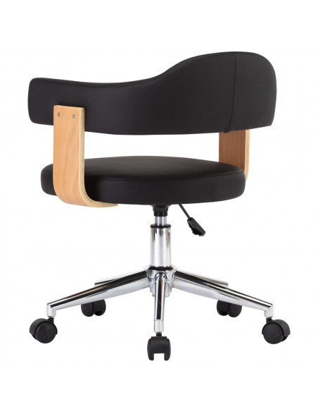 Sedia da Ufficio Girevole Nera in Legno Piegato e Similpelle