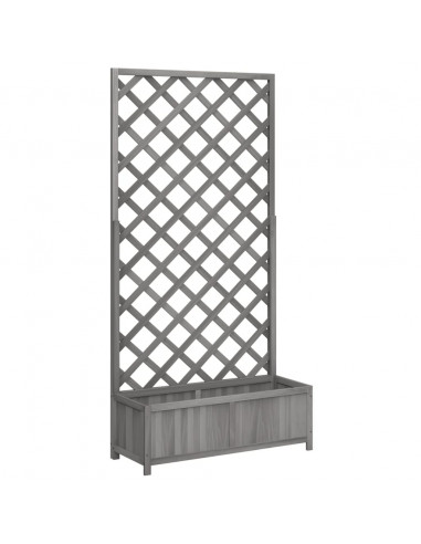 Fioriera con Traliccio Grigia in Legno Massello di Abete