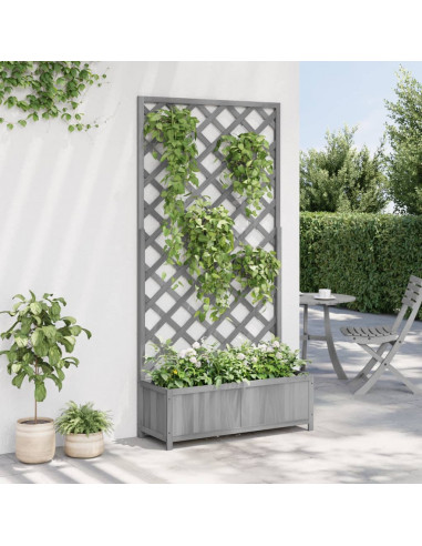 Fioriera con Traliccio Grigia in Legno Massello di Abete