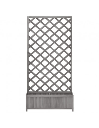 Fioriera con Traliccio Grigia in Legno Massello di Abete