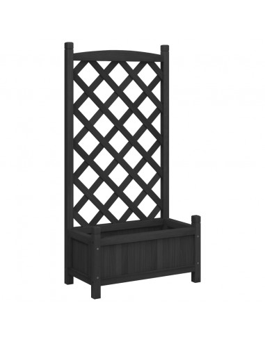 Fioriera con Traliccio Nera in Legno Massello di Abete