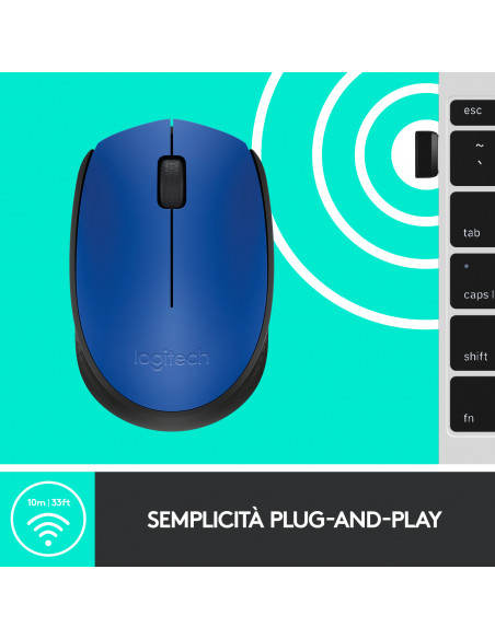 Logitech M171 Blue-K mouse Ufficio Ambidestro RF Wireless Ottico 1000 DPI