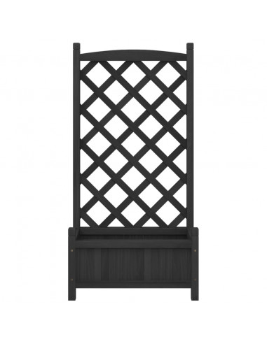 Fioriera con Traliccio Nera in Legno Massello di Abete