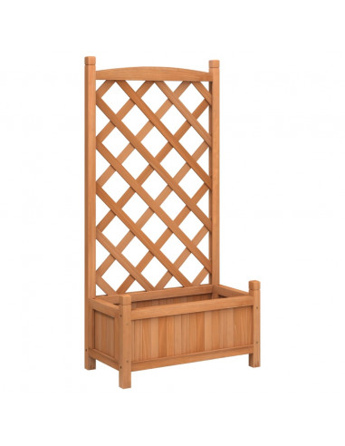 Fioriera con Traliccio Marrone in Legno Massello di Abete