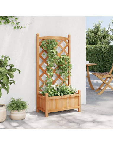 Fioriera con Traliccio Marrone in Legno Massello di Abete