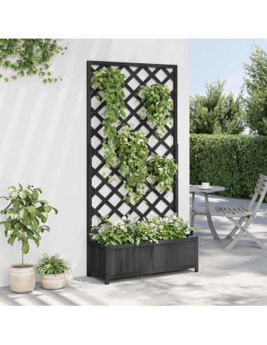 Fioriera con Traliccio Nera in Legno Massello di Abete