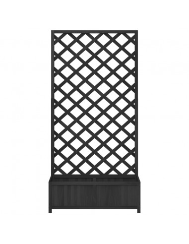 Fioriera con Traliccio Nera in Legno Massello di Abete