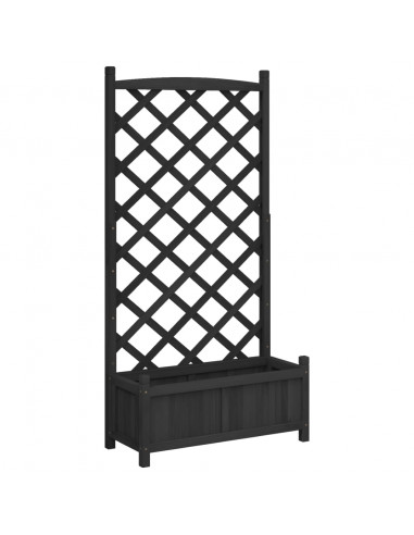 Fioriera con Traliccio Nera in Legno Massello di Abete