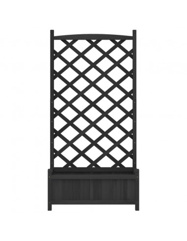 Fioriera con Traliccio Nera in Legno Massello di Abete