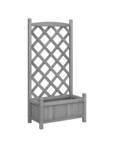Fioriera con Traliccio Grigia in Legno Massello di Abete