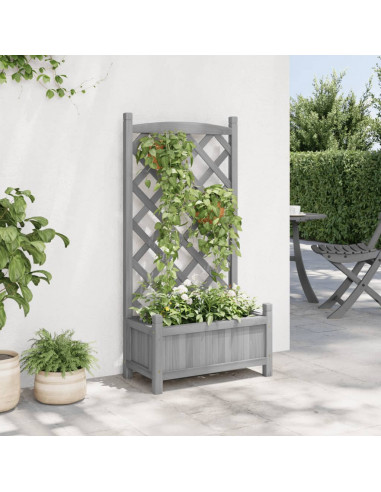 Fioriera con Traliccio Grigia in Legno Massello di Abete