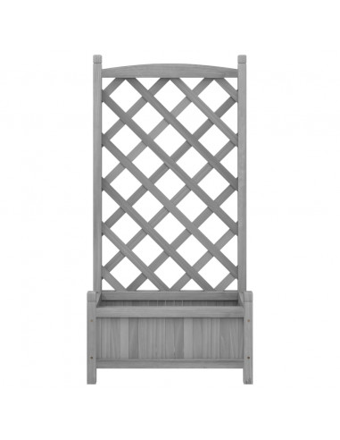 Fioriera con Traliccio Grigia in Legno Massello di Abete