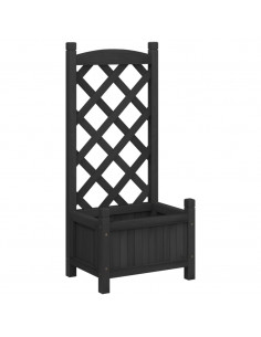 Fioriera con Traliccio Nera in Legno Massello di Abete 2