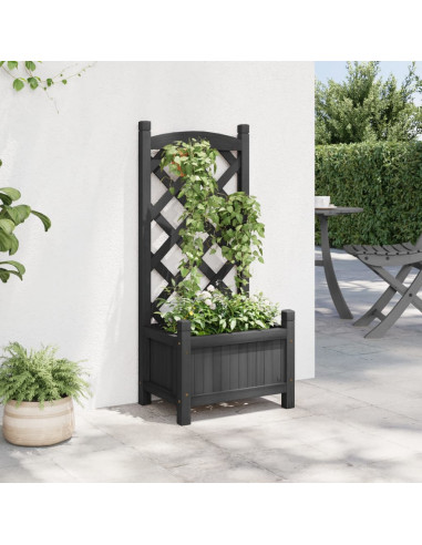 Fioriera con Traliccio Nera in Legno Massello di Abete