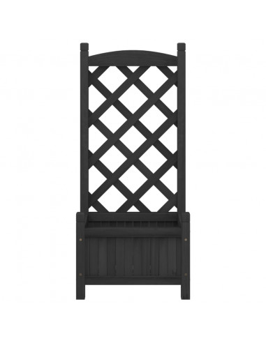 Fioriera con Traliccio Nera in Legno Massello di Abete