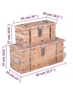 Set 2 Pezzi Cassapanca in Legno Massiccio di Acacia