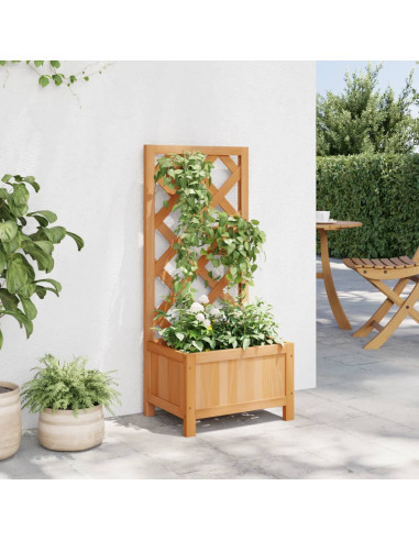 Fioriera con Traliccio Marrone in Legno Massello di Abete