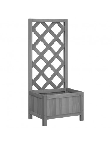 Fioriera con Traliccio Grigia in Legno Massello di Abete